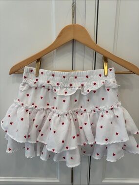 Kids White Tiered Skirt with Red Heart Print